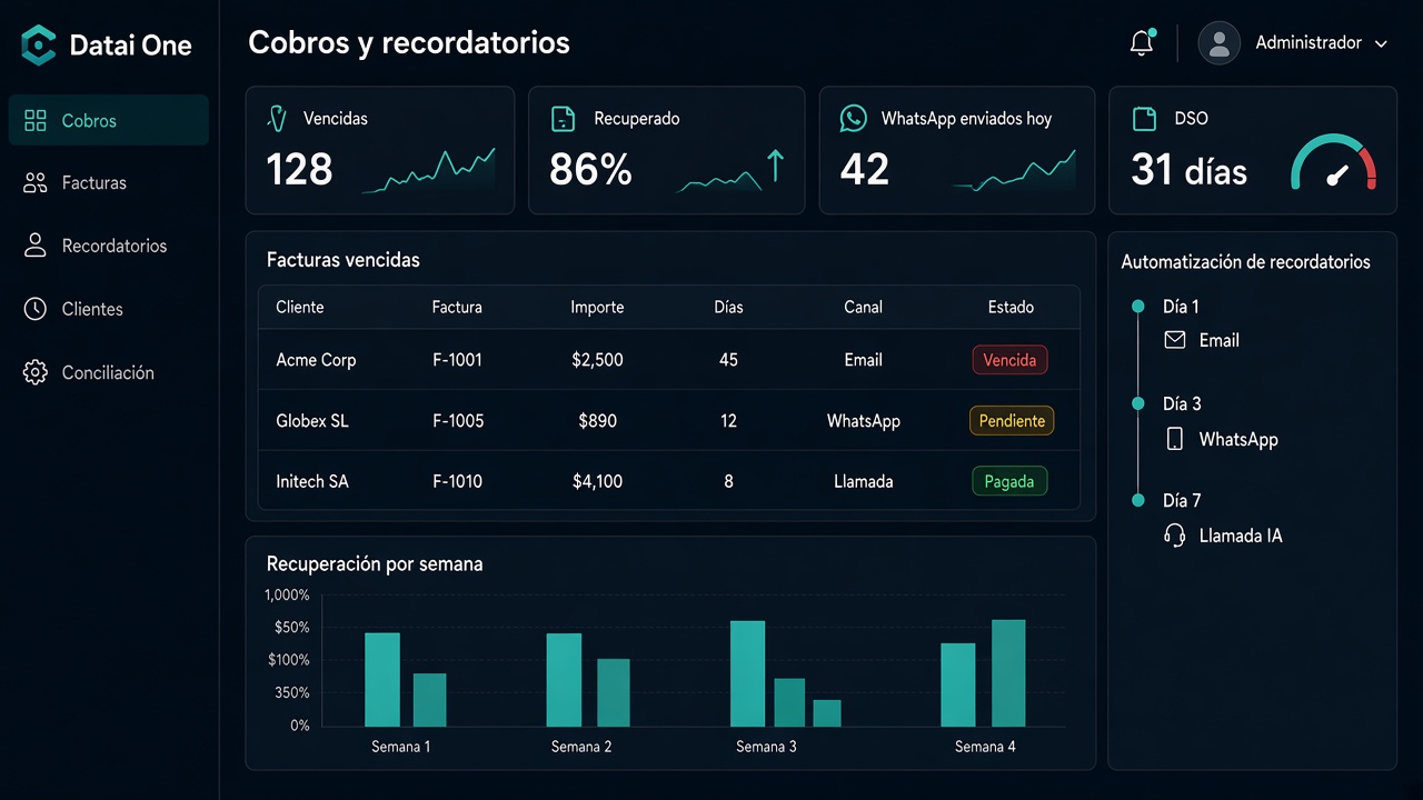 Dashboard de cobros y recordatorios